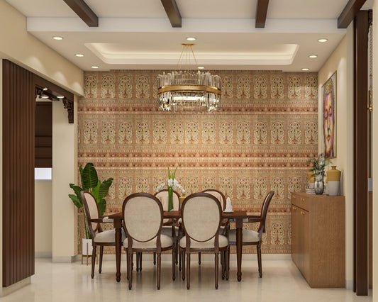 BHS Interio Traditional Dining Room Wall Paneling with Wallpaper