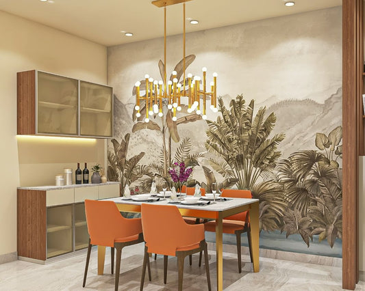 BHS Interio Contemporary Dining Room Wall Paneling with Wallpaper