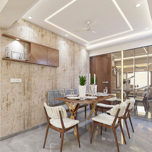 BHS Interio Modern Dining Room Wall Paneling with Wallpaper