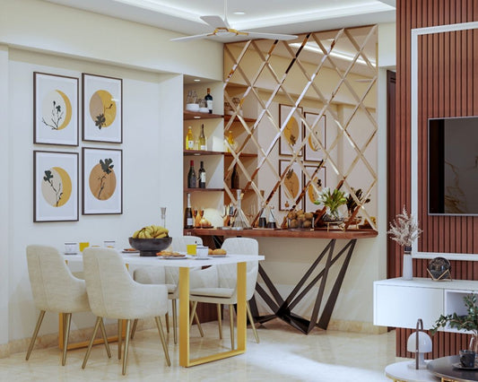 BHS Interio Contemporary Dining Room Wall Paneling with Mosaic Mirror & Wall Arts