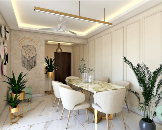 BHS Interio Contemporary Dining Room Wall Paneling with Wall Trims & Wallpaper