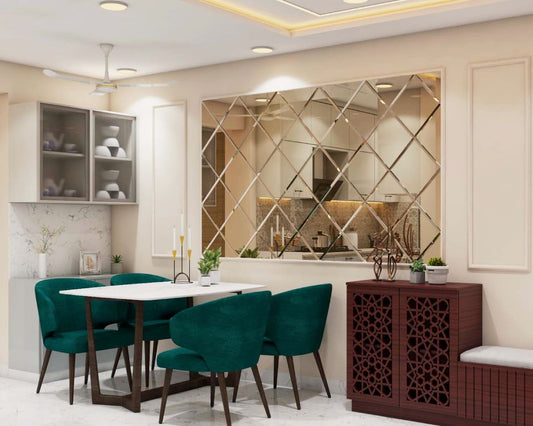 BHS Interio Contemporary Dining Room Wall Paneling with Wall Trims & Mosaic Mirror