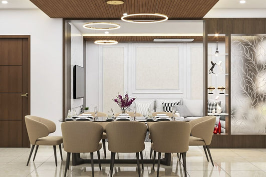 BHS Interio Contemporary Dining Room Wall Paneling with Wall Trims & Wallpaper