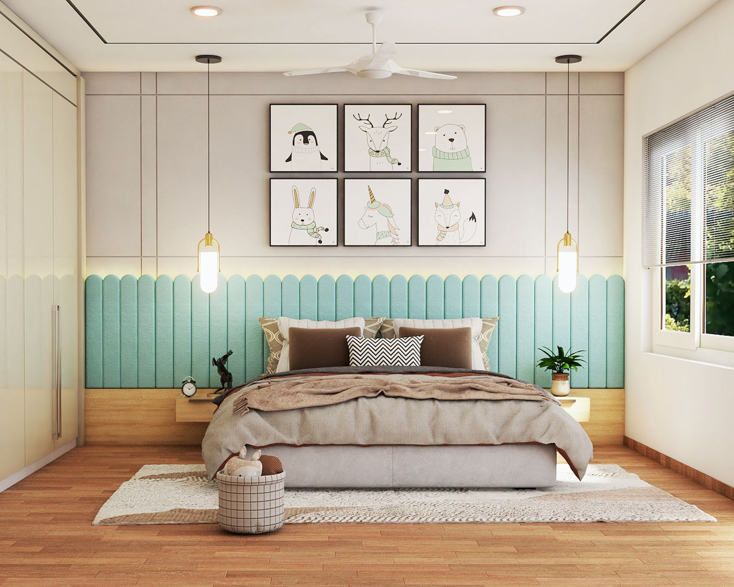 BHS Interio Modern Kids Bedroom Wall Paneling With Cushioning And Wall Arts