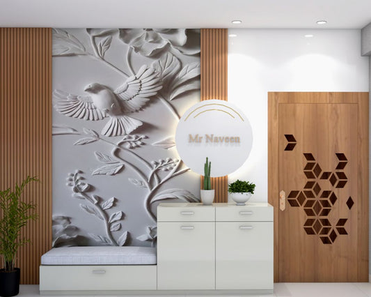 BHS Interio Modern Foyer Wall Paneling With Wallpaper & Louvers