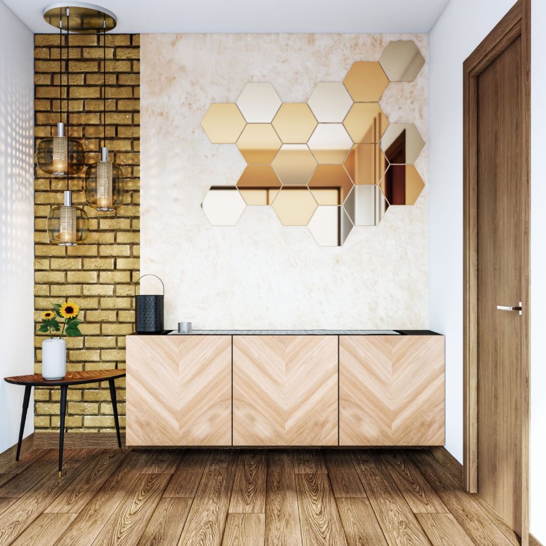BHS Interio Modern Foyer Wall Paneling With Wallpaper & Mosaic Mirror
