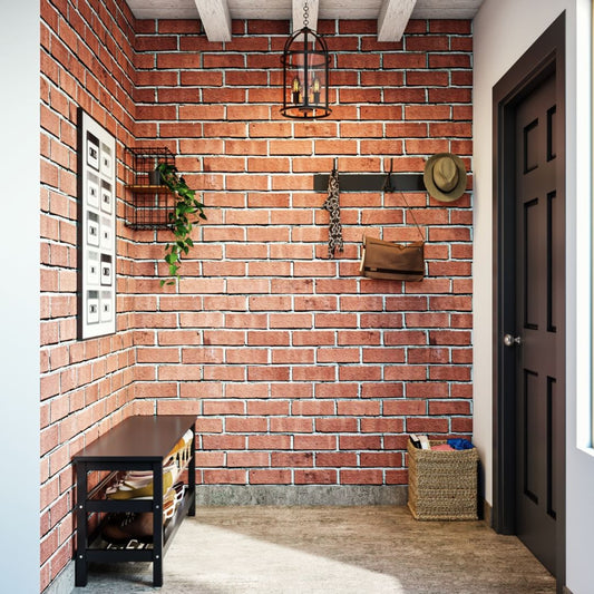 BHS Interio Industrial Foyer Wall Paneling With Wallpaper & Wall Arts