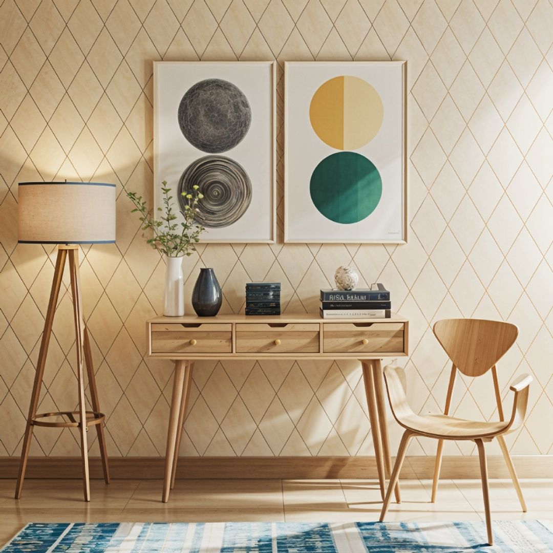 BHS Interio Modern Foyer Wall Paneling With Wall Arts & Wallpaper