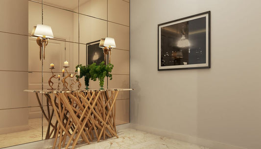 BHS Interio Modern Foyer Wall Paneling With Wall Arts & Acrylic Mirror