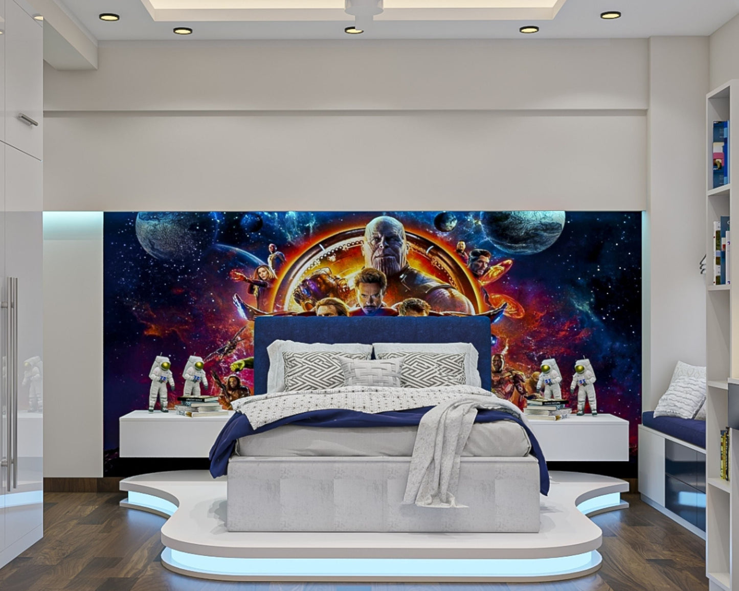 BHS Interio Modern Kids Bedroom Wall Paneling With Avengers-Themed Wallpaper