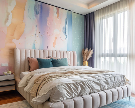 BHS Interio Contemporary Kids Bedroom Wall Paneling with Colorful Wallpaper