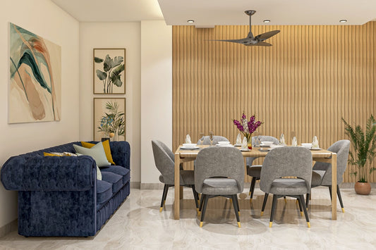 BHS Interio Contemporary Dining Room Wall Paneling with Louvers & Wall Arts