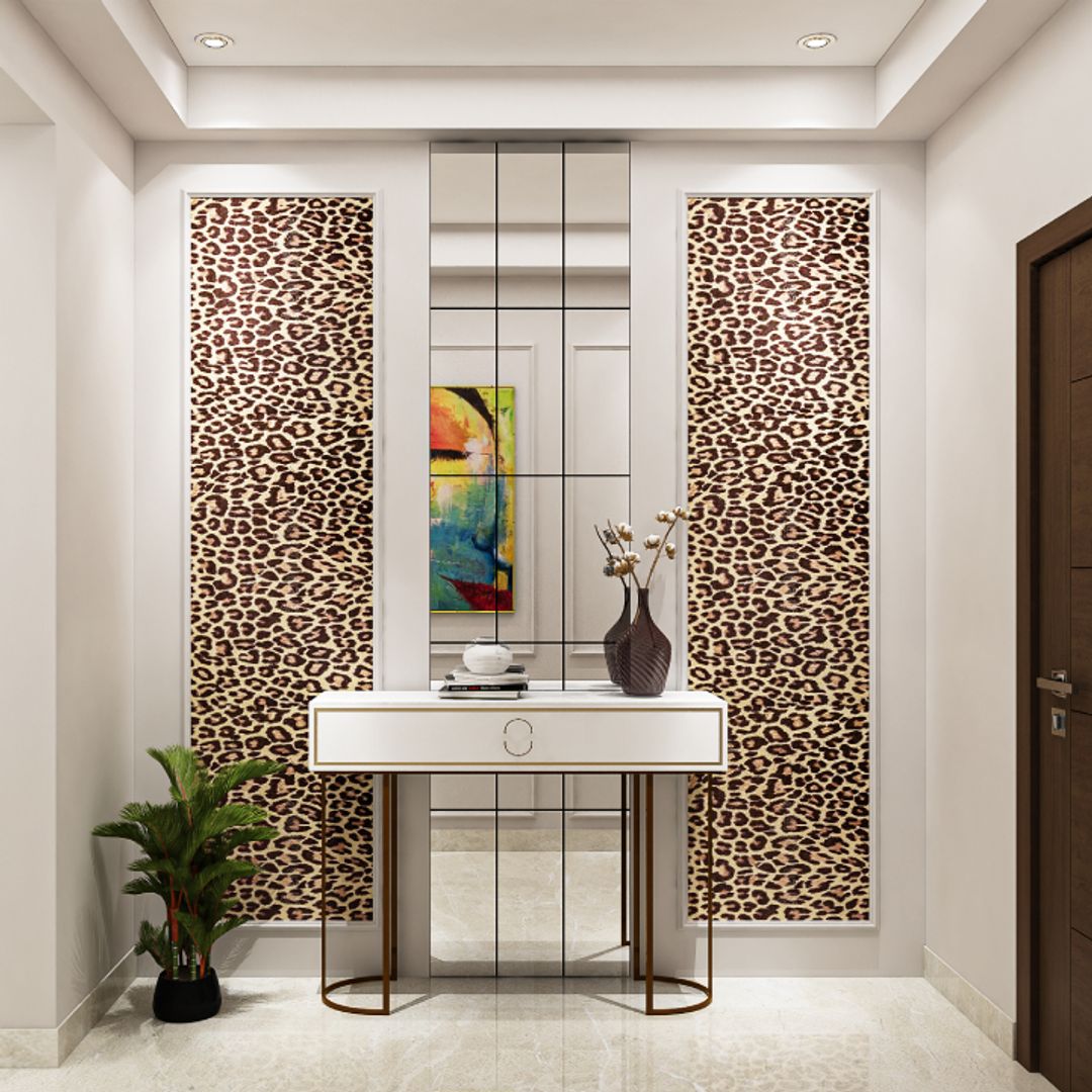 BHS Interio Modern Foyer Wall Paneling With Wallpaper & Wall Trims