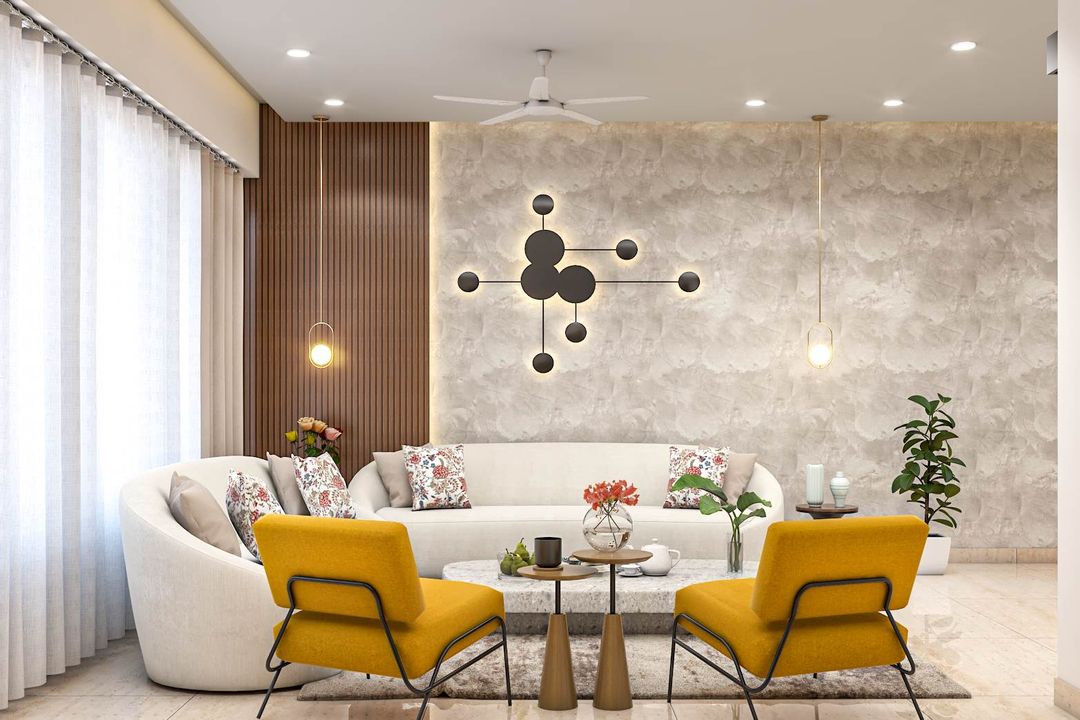 BHS Interio Contemporary Living Room Wall Paneling with Louvers & Wallpaper