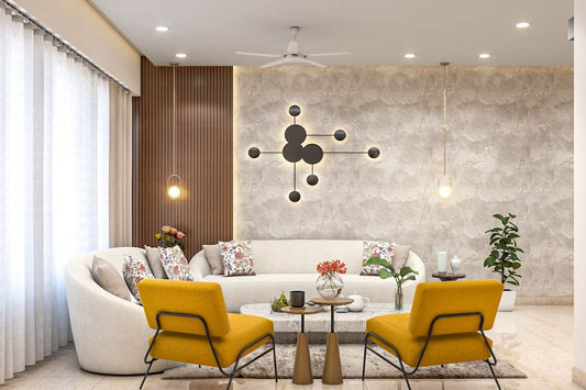 BHS Interio Contemporary Living Room Wall Paneling with Louvers & Wallpaper