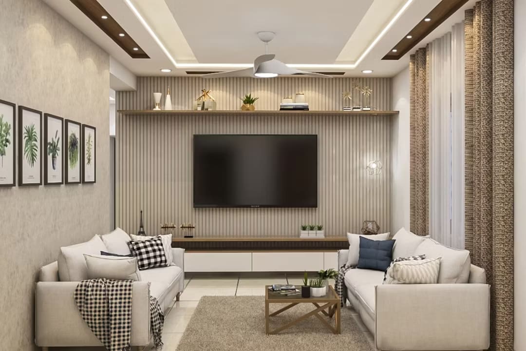 BHS Interio Modern Living Room Wall Paneling with Louvers & Wallpaper