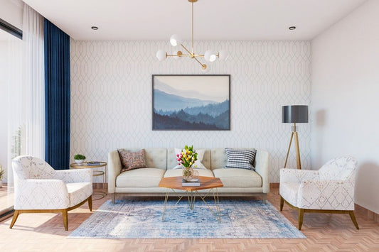 BHS Interio Contemporary Living Room Wall Paneling with Wallpaper & Wall Arts