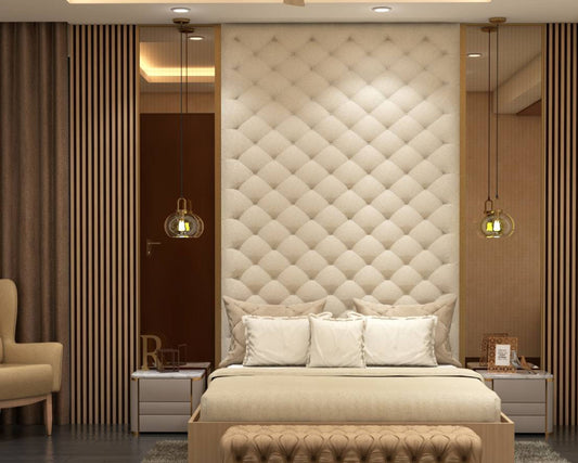 BHS Interio Modern Master Bedroom Wall Paneling With Louvers And Acrylic Mirror - Cushioning