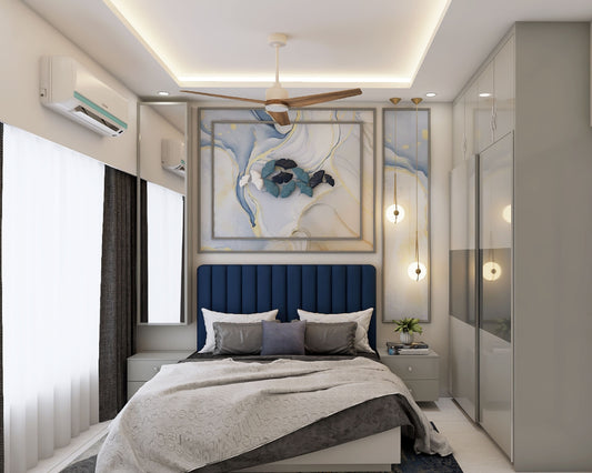 BHS Interio Modern Master Bedroom Wall Paneling With Wallpaper And Wall Trims