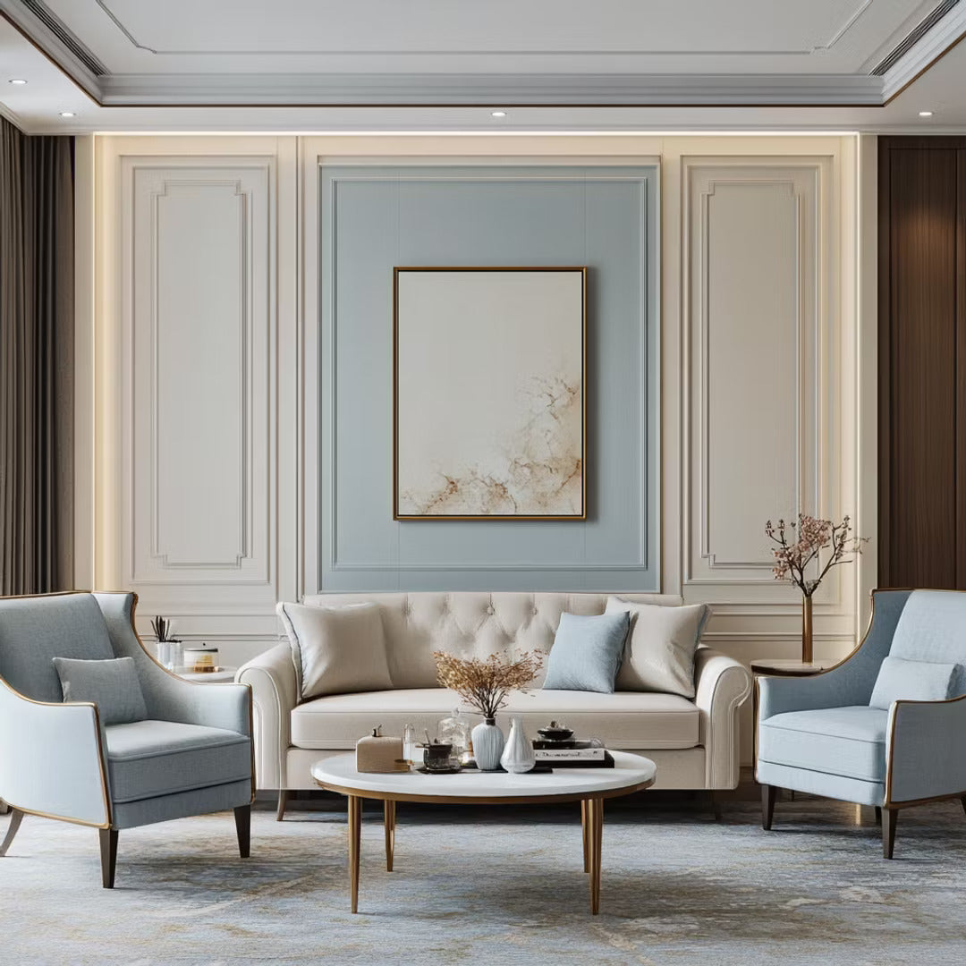 BHS Interio Classic Living Room Wall Paneling with Wall Trims & Wall Arts