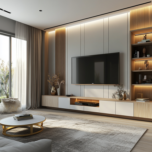 BHS Interio Modern TV Unit Wall Paneling with Louvers & Laminate