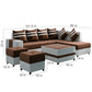 Stylio 8 Seater RHS L Shape Sofa Set with Centre Table & 2 Puffy Fabric (Brown-Light Grey)