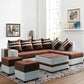 Stylio 8 Seater RHS L Shape Sofa Set with Centre Table & 2 Puffy Fabric (Brown-Light Grey)