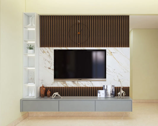 BHS Interio Modern Tv Unit Wall Paneling With Louvers & Laminate