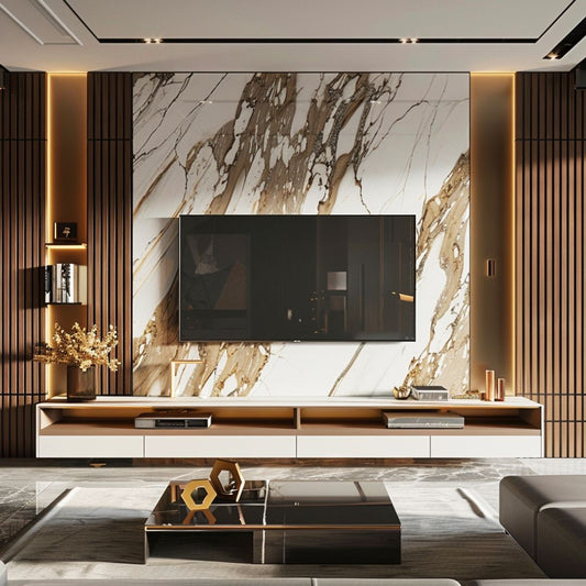BHS Interio Modern TV Unit Wall Paneling with Louvers & Laminate