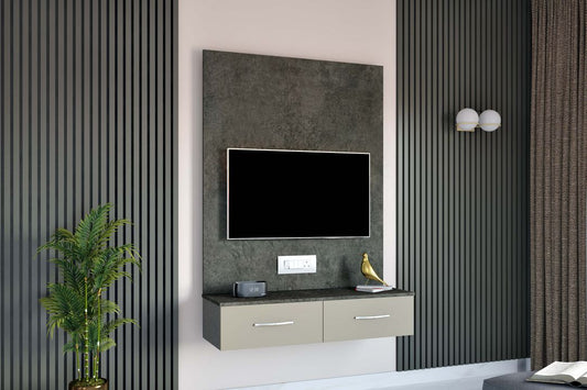 BHS Interio Modern TV Unit Wall Paneling with Louvers & Laminate
