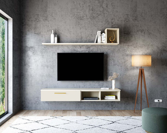 BHS Interio Modern TV Unit Wall Paneling with Wallpaper
