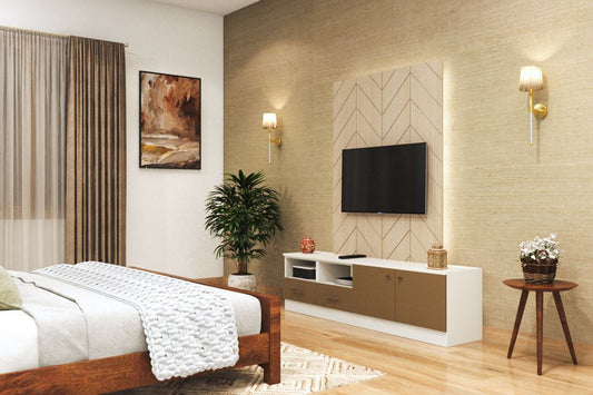BHS Interio Modern TV Unit Wall Paneling with Laminate & Wallpaper
