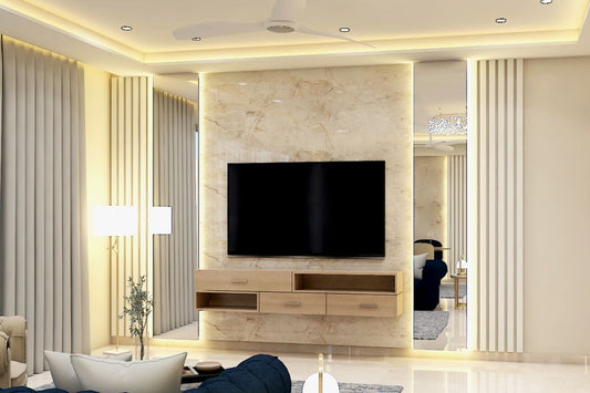 BHS Interio Modern Tv Unit Wall Paneling With Louvers & Laminate