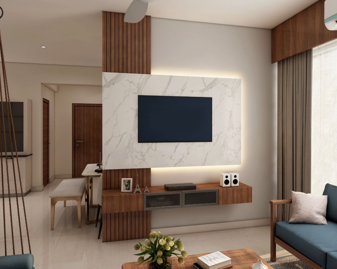 BHS Interio Modern Tv Unit Wall Paneling With Louvers & Laminate