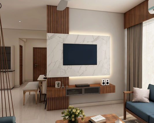 BHS Interio Modern Tv Unit Wall Paneling With Louvers & Laminate