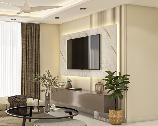 BHS Interio Contemporary Tv Unit Wall Paneling With Louvers & Laminate