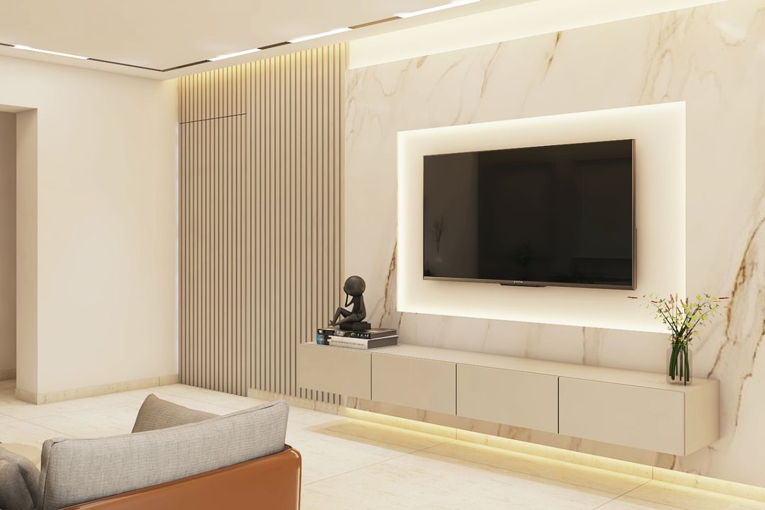 BHS Interio Contemporary Tv Unit Wall Paneling With Louvers & Laminate