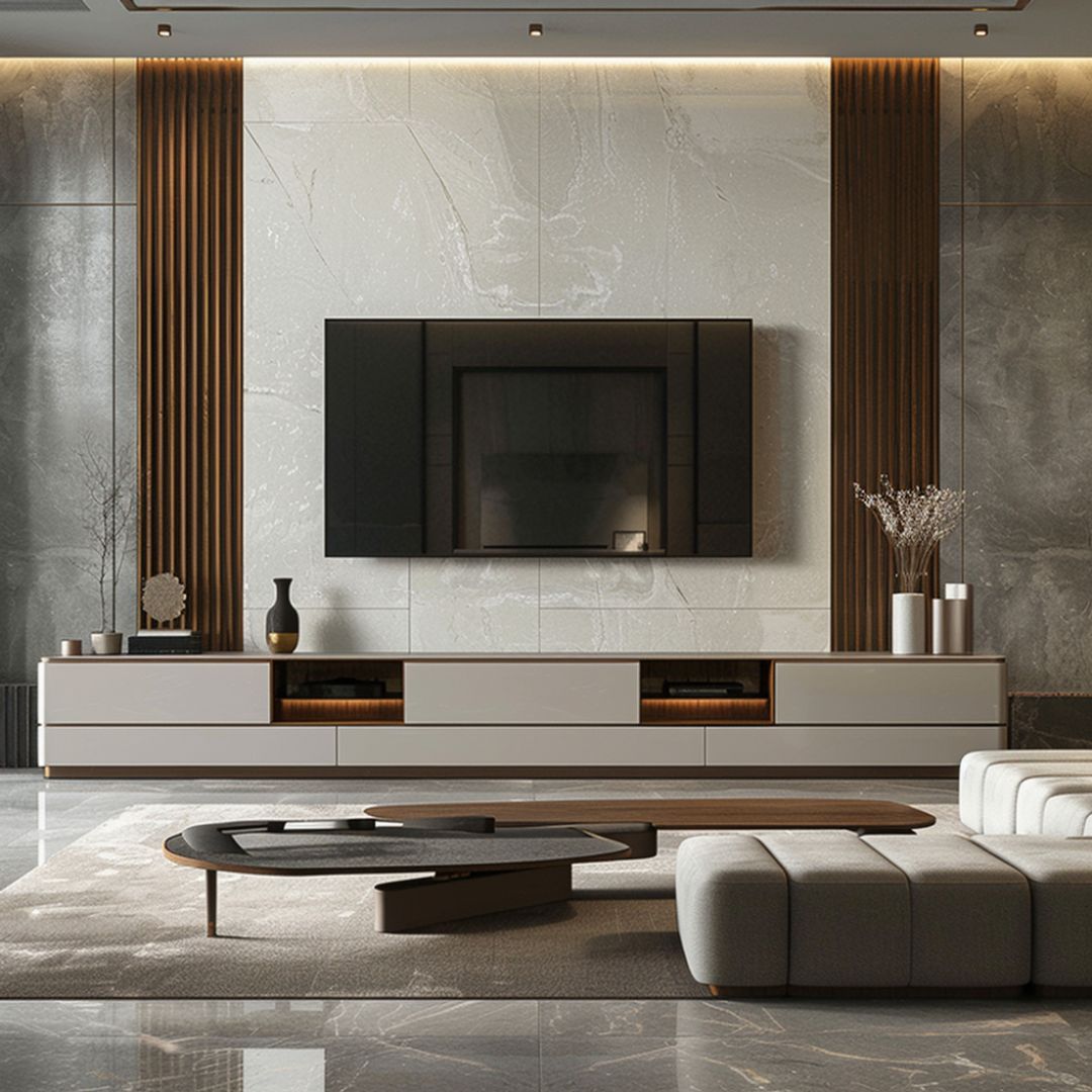 BHS Interio Modern TV Unit Wall Paneling with Laminate & Louvers