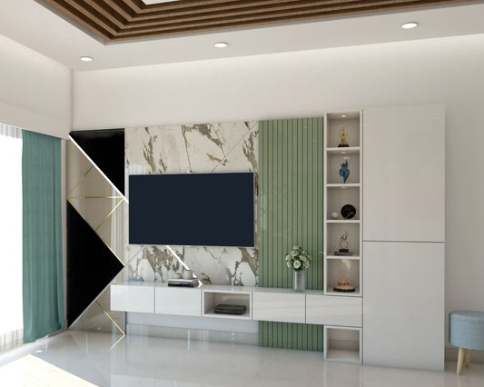 BHS Interio Modern Tv Unit Wall Paneling With Louvers & Laminate
