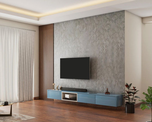 BHS Interio Modern TV Unit Wall Paneling with Louvers & Wallpaper