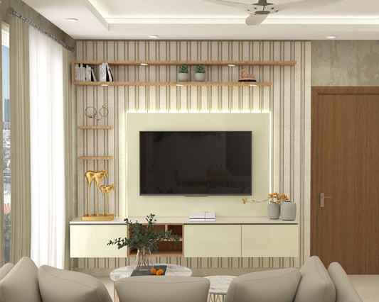 BHS Interio Modern TV Unit Wall Paneling with Louvers & Laminate