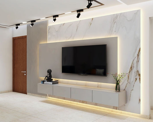 BHS Interio Contemporary Tv Unit Wall Paneling With Louvers & Laminate