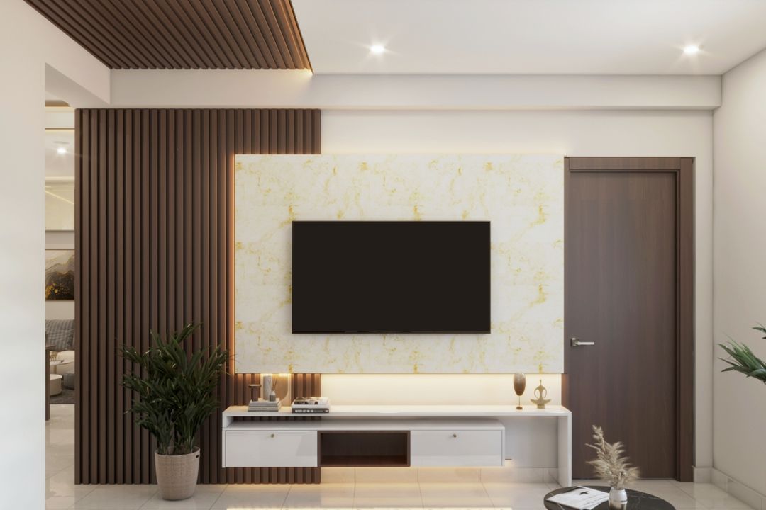 BHS Interio Modern TV Unit Wall Paneling with Louvers & Laminate