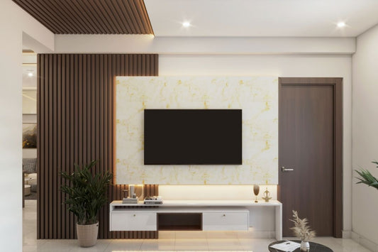 BHS Interio Modern TV Unit Wall Paneling with Louvers & Laminate