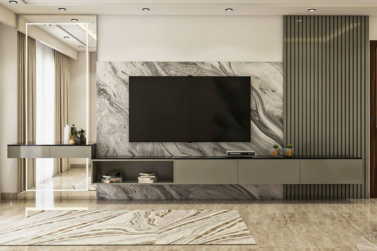 BHS Interio Contemporary Tv Unit Wall Paneling With Louvers & Laminate