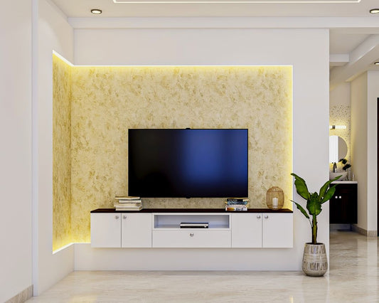 BHS Interio Modern Tv Unit Wall Paneling With Wallpaper