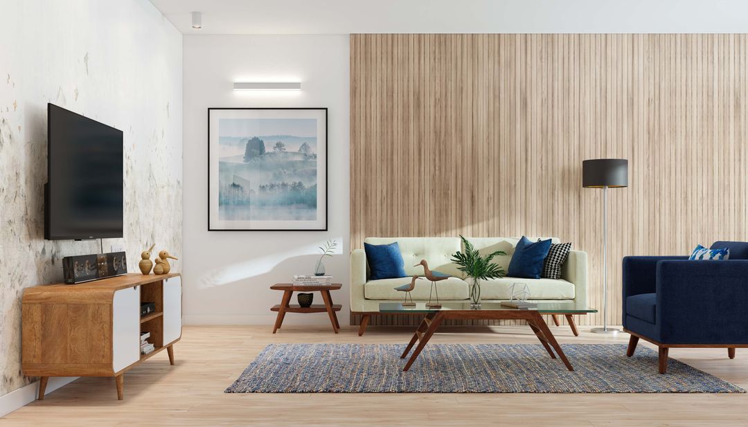 BHS Interio Contemporary Living Room Wall Paneling with Louvers & Wall Arts