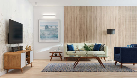 BHS Interio Contemporary Living Room Wall Paneling with Louvers & Wall Arts